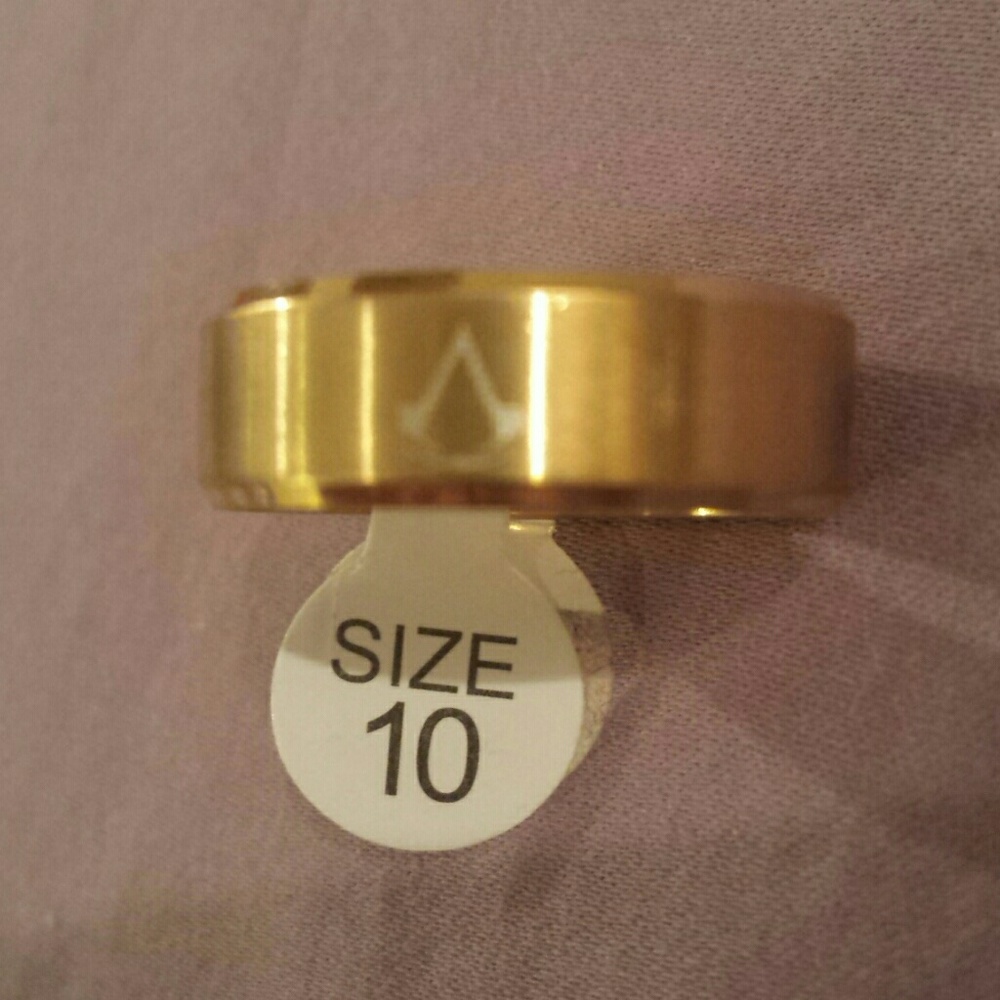 Gold tone stainless steel mason symbol ring